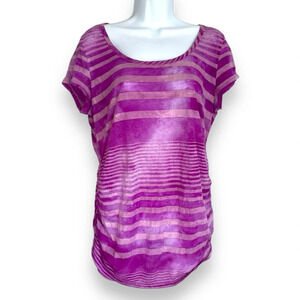 Motherhood Maternity Purple Striped Tee Large - Casual, Stylish Maternity Wear
